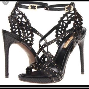 BCBGMAXAZRIA Ersa Black/Gold Studded Heels